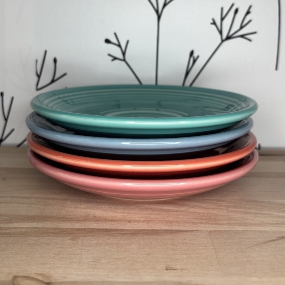 Fiesta Ceramic Saucers Set of 4 Multicolor Round Lead Free Glossy Made in USA